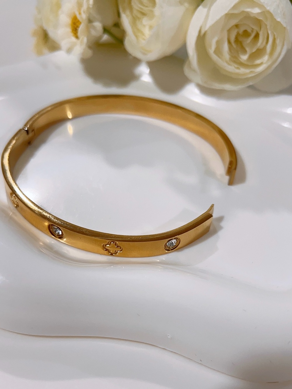 Gold Zircon & charm Bangle Bracelet